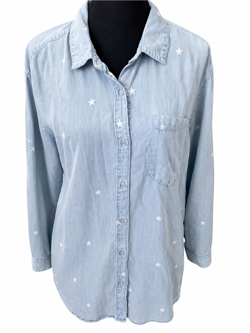 For All Mankind L Blue Star Print Chambray Button Front Shirt